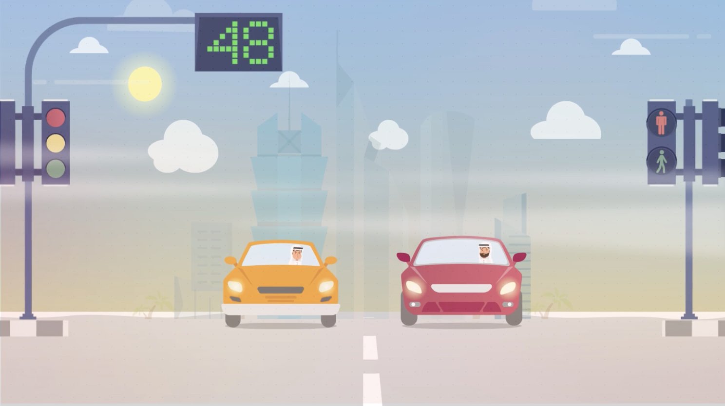 Two cars at a traffic light — road etiquette scene