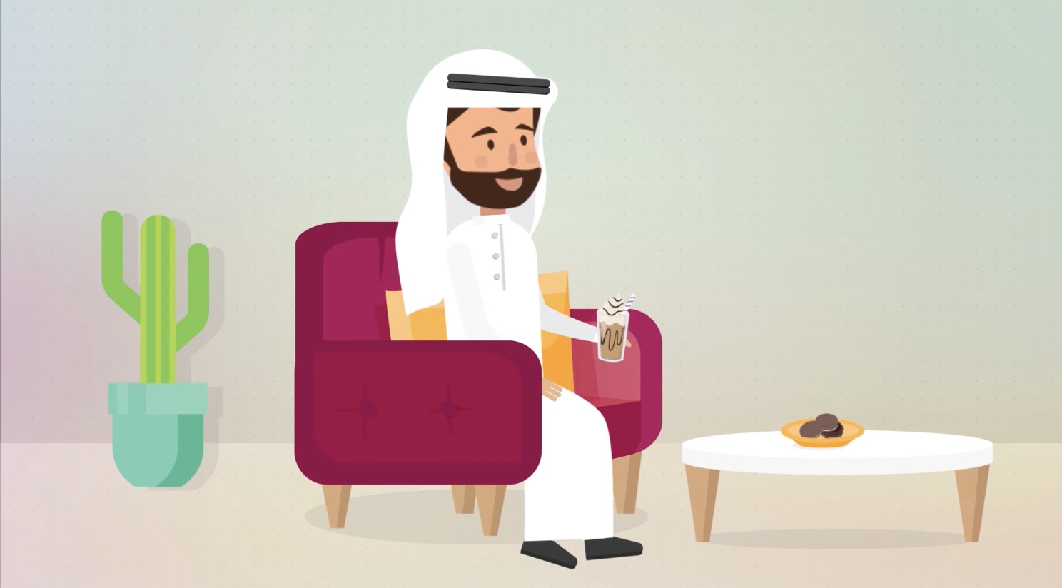 Qatari man with coffee in an armchair — hospitality scene