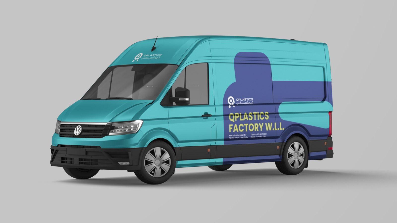 QPlastics Factory delivery van with full vehicle wrap in brand colours